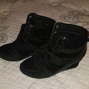 Deb brand sparkle black wedges